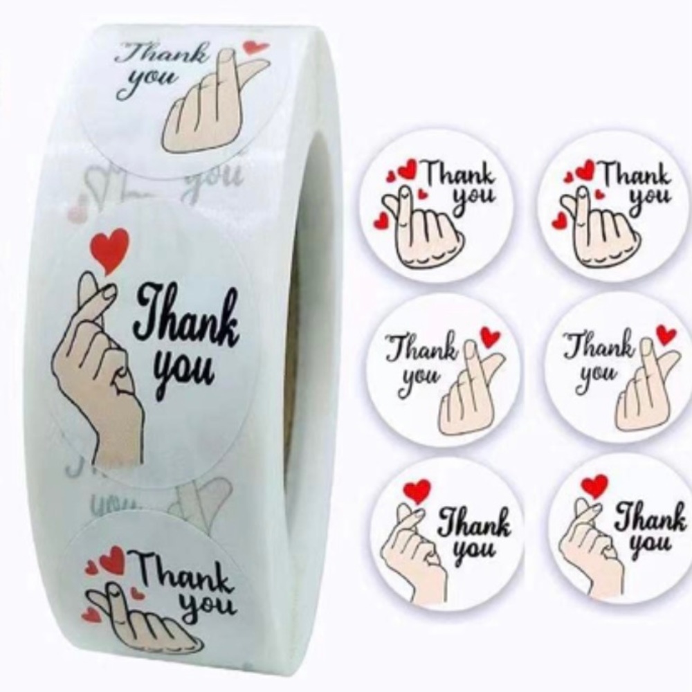 (I) Stickers 1" Thank You W/ Heart Fingers 500ct Labels Korea